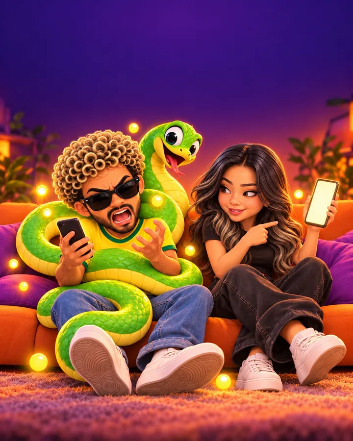 O Paolo xingando o celular enquanto ela comemora o corte perfeito 🐍