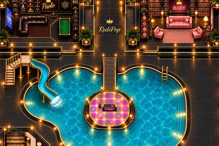 Pool Party: piscina, tobogã e lounges